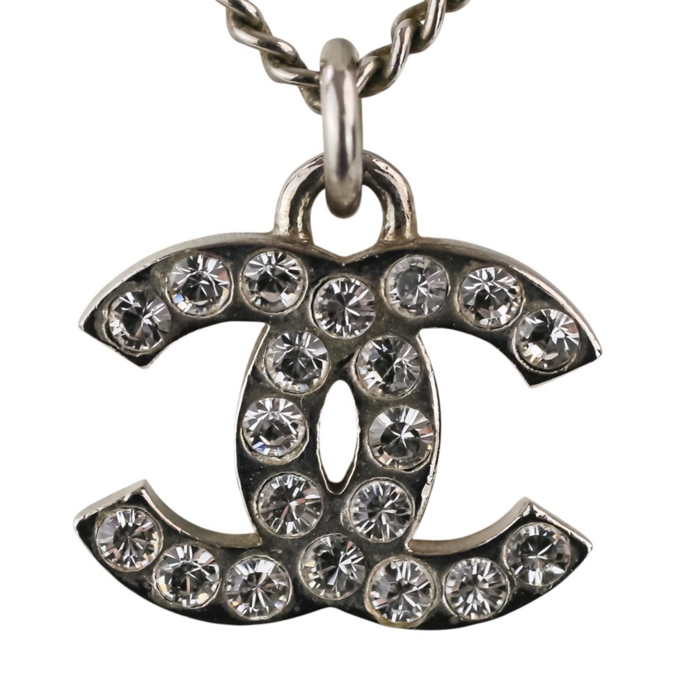 CHANEL F13V Rhinestone Coco Mark Necklace, Silver Color, Women's